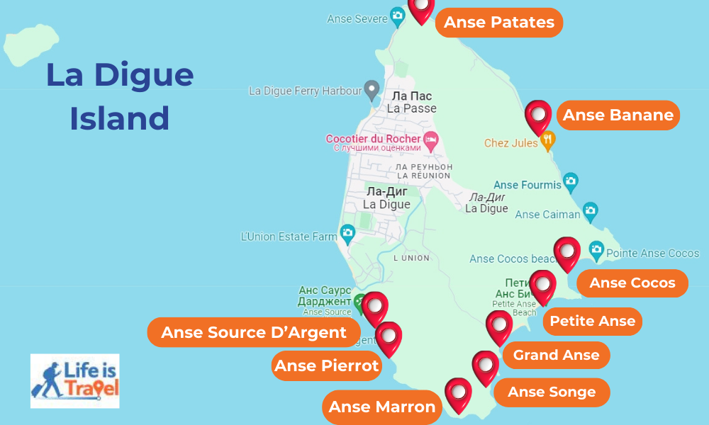 Seychelles, La Digue map