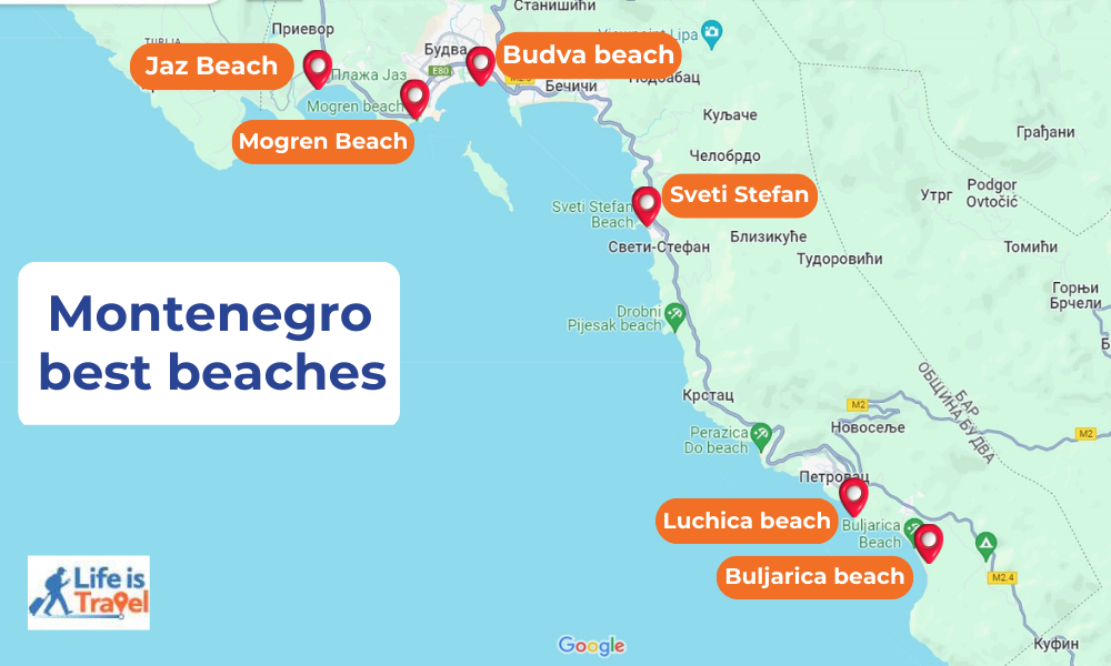 Montenegro, Beach map